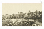 Hill landscape with ruins of church or monastery by Dirk Vis Blokhuyzen
