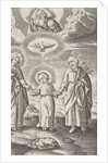 Young Christ between Mary and Joseph, and above them Holy Spirit and God by Peter van Lackveldt