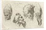 Study Sheet with four heads, two with a mitre by D. van den Bosch
