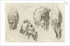 Study Sheet with four heads, two with a mitre by D. van den Bosch