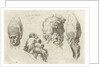 Study Sheet with four heads, two with a mitre by D. van den Bosch