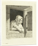 Woman leaning on arms in window opening by Cornelis van Cuylenburgh II
