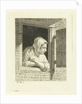Woman leaning on arms in window opening by Cornelis van Cuylenburgh II