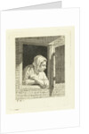 Woman leaning on arms in window opening by Cornelis van Cuylenburgh II