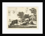 Cows and sheep lying in meadow for farm by Johannes van Cuylenburgh
