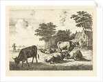 Cows and sheep lying in meadow for farm by Johannes van Cuylenburgh