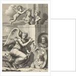 Fame sitting at portraits of rulers with laurel wreaths by Charles Errard fils