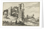 A ruin with a gate, perhaps the Porta Furba in Rome Italy by Willem van Nieulandt II