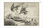 Two falcons attack a heron by Peeter Boel