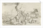 Five soldiers around a campfire by Jan van Ossenbeeck