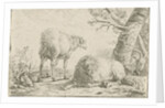 Two sheep and a goat by Barend Graat