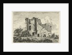 Shepherds with dog near a ruin by Hermanus Fock