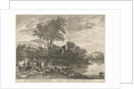 Hunters on horseback riding on a road by Pieter Nolpe