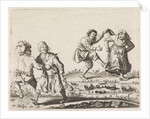Two pairs of farmers dancing by Pieter Jansz. Quast