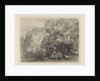 A vase surrounded by bushes, right two large trees by Charles Rochussen