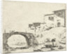 Stone bridge with donkey driver at homes by Cornelis van Poelenburch