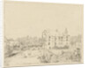 Side view of the castle Cannenburch with houses in the access by baron Reinierus Albertus Ludovicus van Isendoorn a Blois