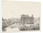 Side view of the castle Cannenburch with houses in the access by baron Reinierus Albertus Ludovicus van Isendoorn à Blois
