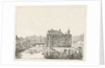 Side view of the castle Cannenburch with houses in the access by baron Reinierus Albertus Ludovicus van Isendoorn à Blois