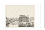 Side view of the castle Cannenburch with houses in the access by baron Reinierus Albertus Ludovicus van Isendoorn à Blois