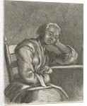 Girl asleep at the table by Caspar Jacobsz. Philips