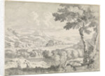 Hilly landscape with shepherds by Johannes Glauber