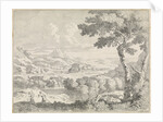 Hilly landscape with shepherds by Johannes Glauber