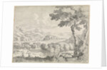 Hilly landscape with shepherds by Johannes Glauber