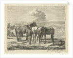 Four horses and two foals by Pieter Gaal