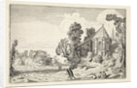 Figures on a country road near a church ruin by Jan van de Velde II