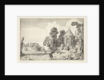 Figures on a country road near a church ruin by Jan van de Velde II