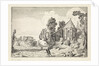 Figures on a country road near a church ruin by Jan van de Velde II