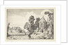 Figures on a country road near a church ruin by Jan van de Velde II