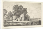 House by a stone bridge into a river landscape by Jan van de Velde II