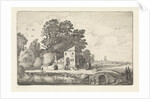 House by a stone bridge into a river landscape by Jan van de Velde II