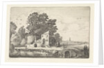 House by a stone bridge into a river landscape by Jan van de Velde II