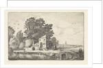 House by a stone bridge into a river landscape by Jan van de Velde II