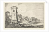 Pont with sheep in a tower in a river landscape by Jan van de Velde II