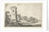 Pont with sheep in a tower in a river landscape by Jan van de Velde II