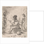 Smoking farmer by the fire by Anonymous