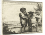 A monkey shaving a cat by Anonymous