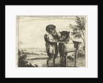 A monkey shaving a cat by Anonymous