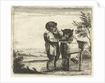 A monkey shaving a cat by Anonymous