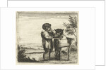 A monkey shaving a cat by Anonymous