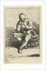 Man sitting on tons with jar owned by Cornelis Pietersz. Bega