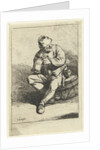 Man sitting on tons with jar owned by Cornelis Pietersz. Bega