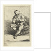 Man sitting on tons with jar owned by Cornelis Pietersz. Bega