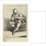 Man sitting on tons with jar owned by Cornelis Pietersz. Bega