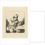 Seated man cross pipe by Monogrammist CH