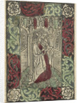 Mary with Child standing in front of Gothic architecture in rectangular frame with decoration of leaf motifs by Anonymous